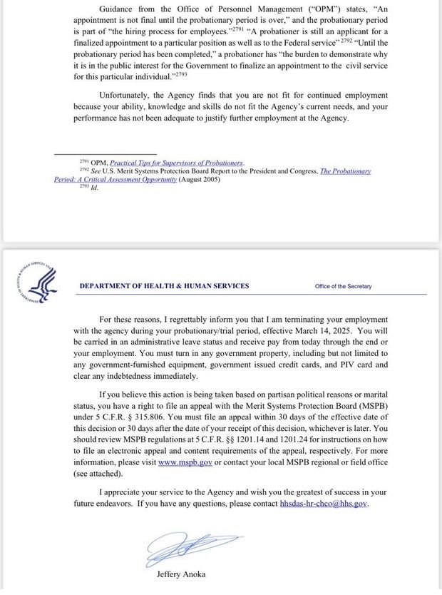Thousands of probationary federal health agency workers fired by letter this weekend. Here's what it said. 1 Thousands of probationary federal health agency workers fired by letter this weekend