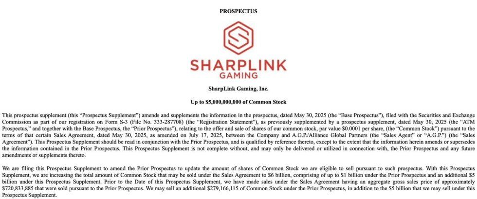 SharpLink Gaming To Buy $5 Billion In Ethereum: Supply Shock Incoming? | Bitcoinist.com 2 SharpLink Gaming Prospectus to buy Ethereum | Source: US Securities Exchange Commission