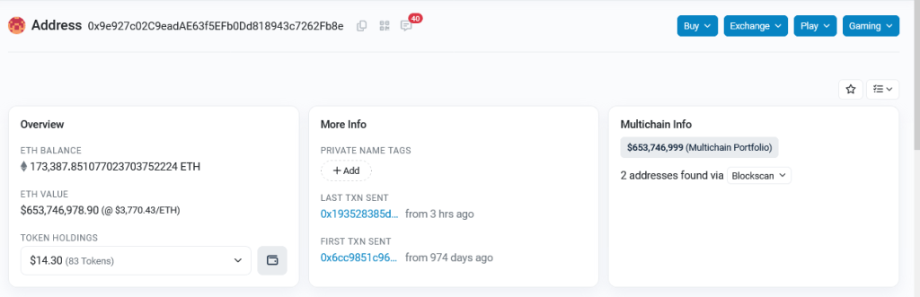 Singapore's Largest Bank Reportedly Holds Over $650 Million Of ETH 2 Last ETH transfer done in 974 days | Source: Etherscan