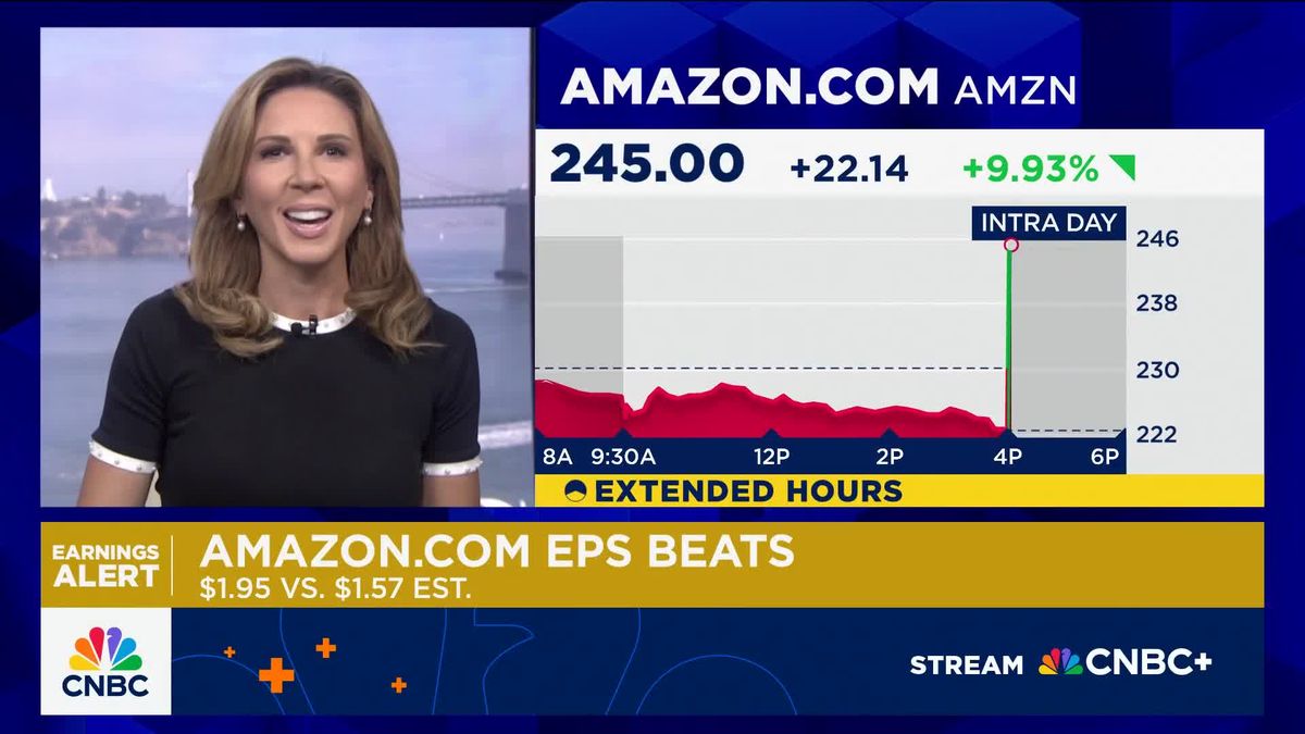 Amazon stock soars 10% as earnings beat estimates, company posts strong cloud growth 1 Amazon shares spike 10% on earnings and revenue beat