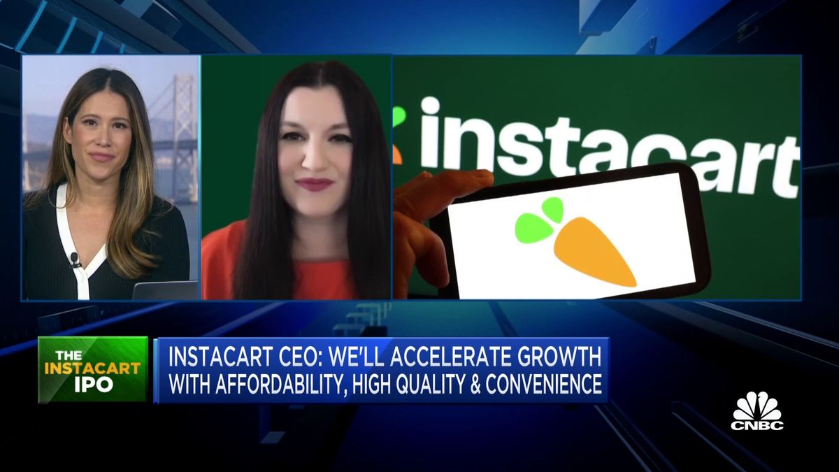 Instacart shares start trading on Nasdaq at $42, valuing grocery delivery company at about $14 billion 1 Instacart CEO: This IPO about giving employees liquidity on stock they worked hard for