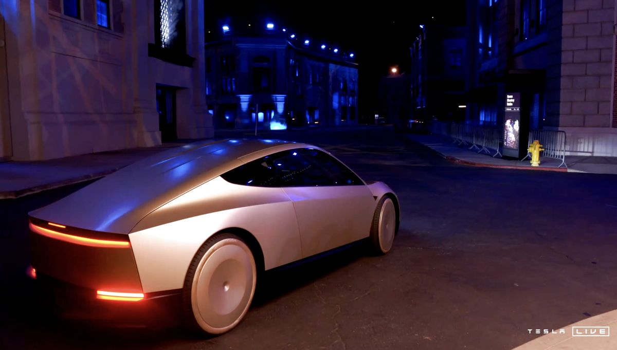 Elon Musk hypes $30,000 Tesla self-driving Cybercab and larger Robovan at robotaxi event 1 Elon Musk unveils the Cybercab at Tesla robotaxi event