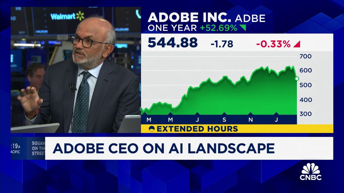 Adobe shares slip 10% on soft sales forecast 1 Adobe CEO Shantanu Narayen on new AI tools: For us, it's about driving 'responsible' innovation