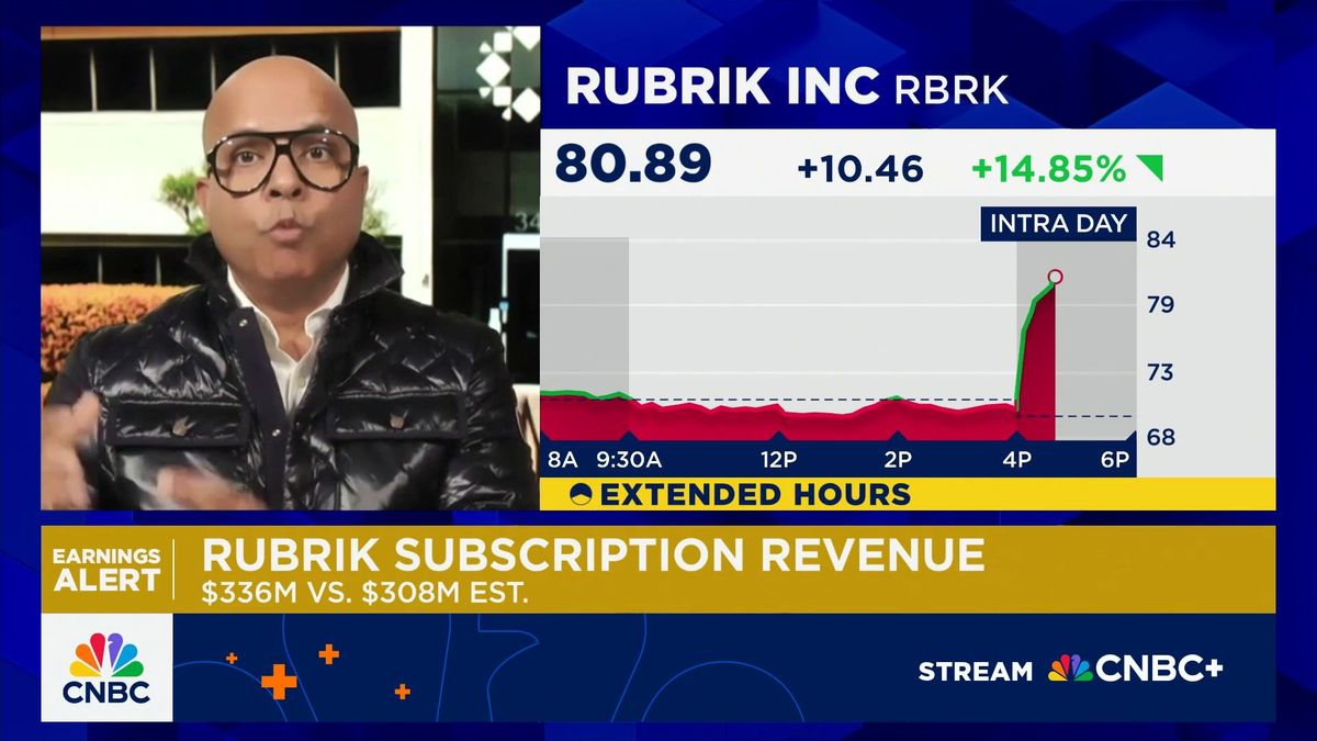 Rubrik stock rips 25% higher after blowing out earnings and boosting guidance 1 Rubrik CEO Bipul Sinha talks quarterly results as stock pops on results