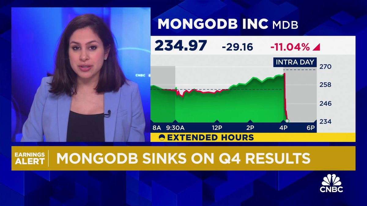 MongoDB shares sink after company issues weak guidance 1 MongoDB shares fall more than 10% as non-gross margins come in lighter-than-expected