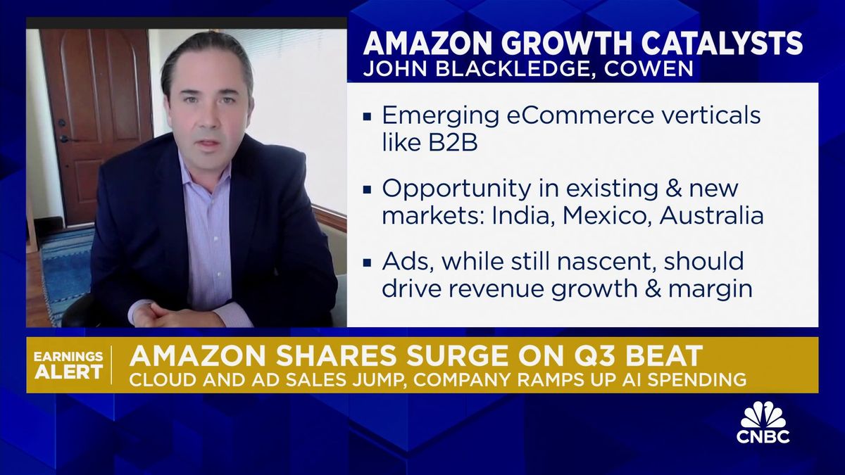 Amazon shares jump 6% after earnings beat 1 Upside expected for Amazon as fulfillment efficiency increases margins, says Cowen's Blackledge