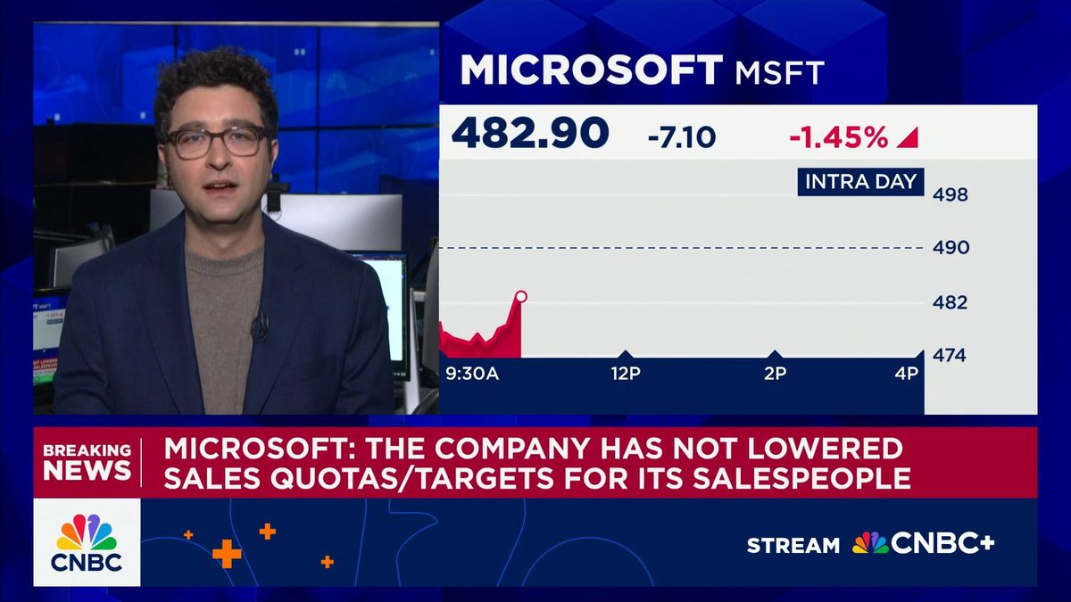 Microsoft stock sinks on report AI product sales are missing growth goals 1 Microsoft: Have not lowered sales quotas or targets for salespeople
