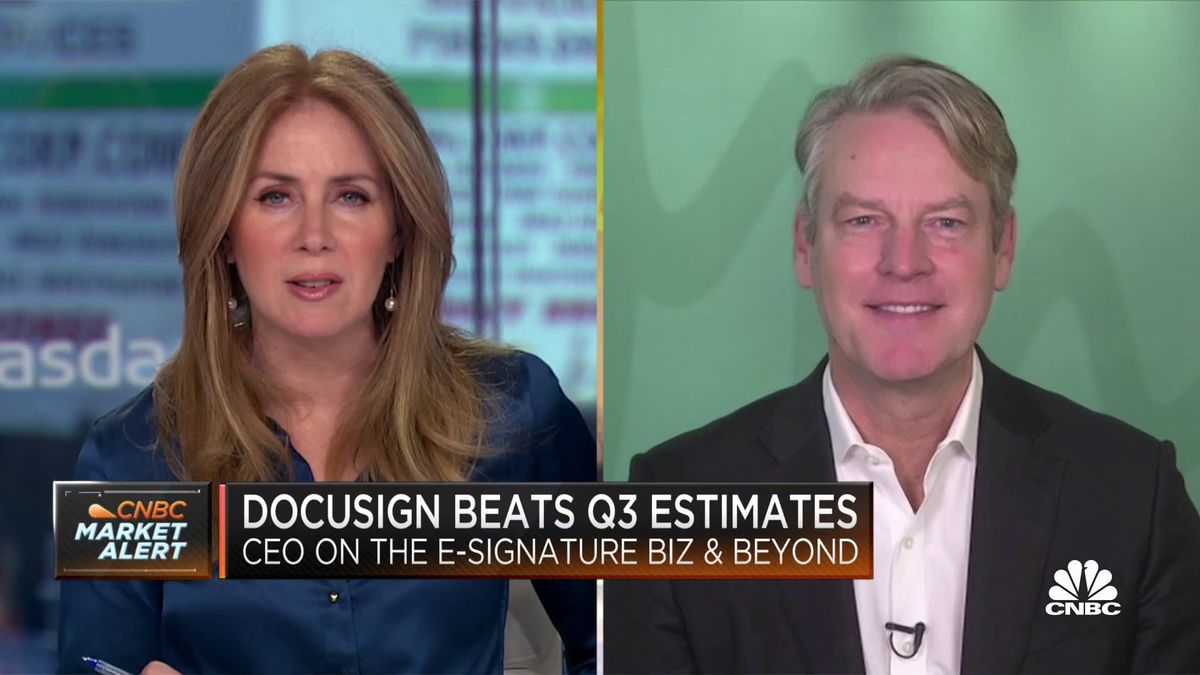 DocuSign shares spike on report company is exploring a sale 1 DocuSign CEO Allan Thygesen on Q3 earnings beat, product expansion and growth outlook