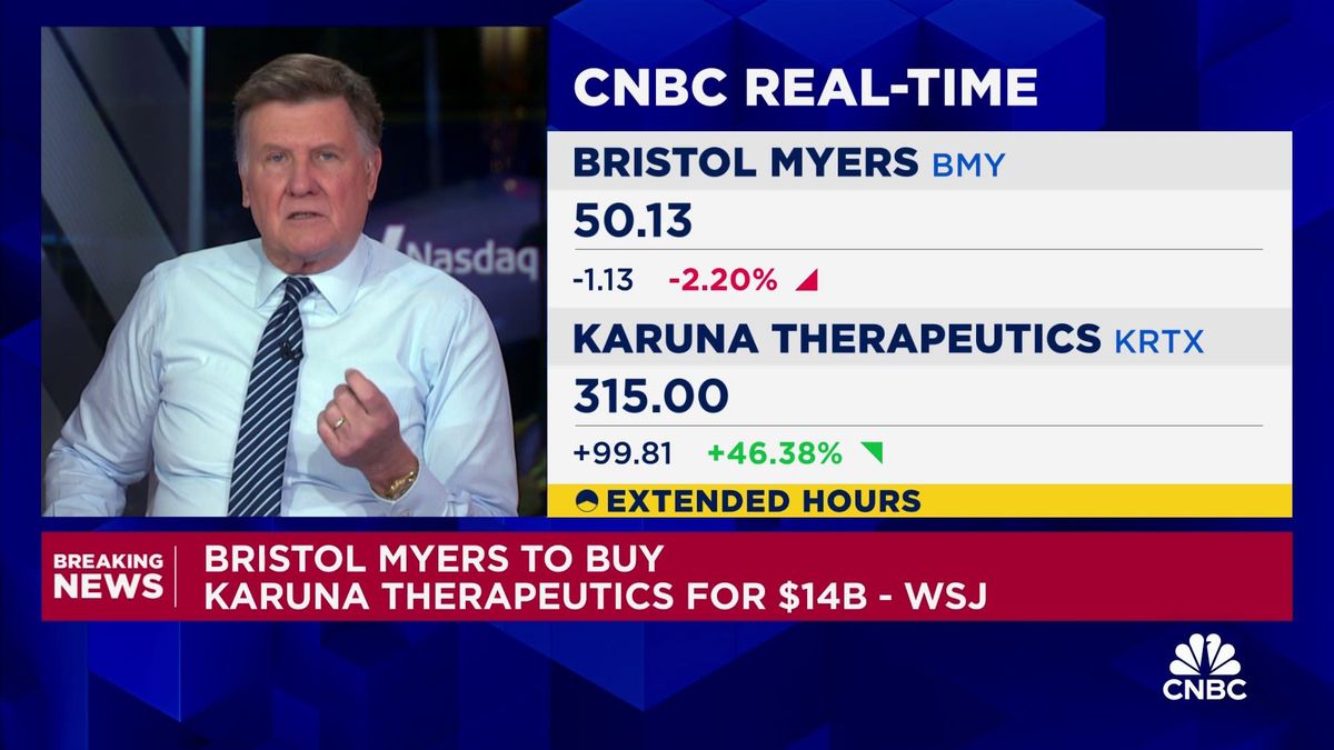Karuna Therapeutics surges 47% after Bristol Myers Squibb announces $14 billion deal 1 Bristol Myers to buy Karuna Therapeutics for $14 billion