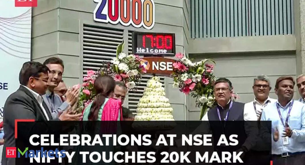 Celebrations at National Stock Exchange as Nifty touches 20,000 mark for the first time ever Celebrations at National Stock Exchange as Nifty touches 20,000 mark for the first time ever
