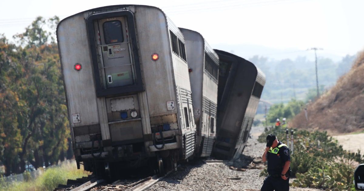 Amtrak train with almost 200 passengers derails after hitting water truck on tracks in Southern California