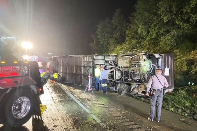 At least 3 dead after bus and vehicle collide on PA interstate 1 Multiple people dead after bus carrying dozens and vehicle collide on Pennsylvania freeway