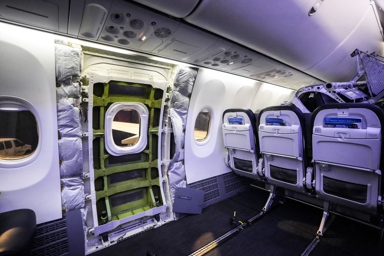 Image: A door plug area of an Alaska Airlines Boeing 737 Max 9 aircraft 