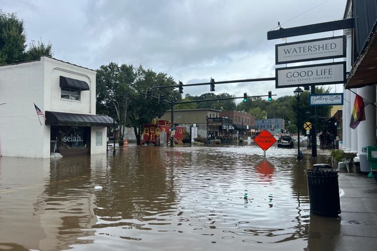 Helene-battered but open for business, the Great Smoky Mountains are desperate for tourists 2 A view of Bryson City shortly after Helene swept through, swamping local storefronts.