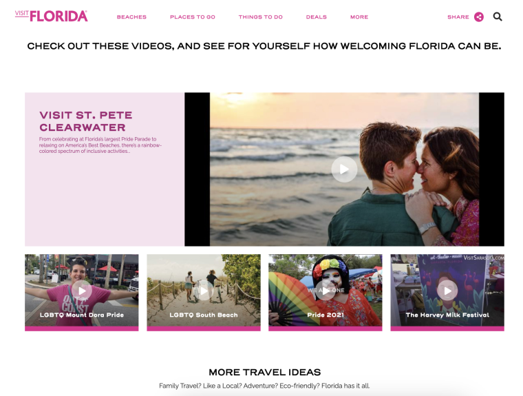 Florida’s official tourism site removes ‘LGBTQ Travel’ section 1 Visit Florida's LGBTQ page in 2021