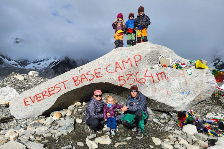 Meet the families who’ve taken children as young as 2 to Everest Base Camp 2 Chris and Cindy Matulis with their kids at Everest Base Camp in 2022.