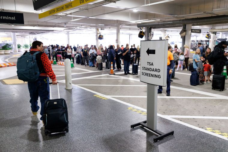 TSA worker says his family is paying the price for his working without pay 2 Travelers wait in line at a TSA checkpoint at William P. Hobby Airport in Houston, Texas, US, on Monday, March 9, 2026.