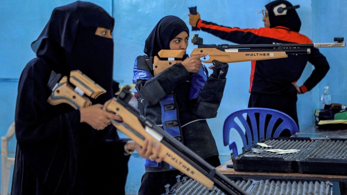 Why Cristiano Ronaldo's move to Saudi Arabia means so much for the Gulf monarchy's sporting ambitions | CNN 2 Women athletes aim their air rifles while competing in a local shooting championship in Yemen's Houthi rebel-held capital Sanaa on January 3.