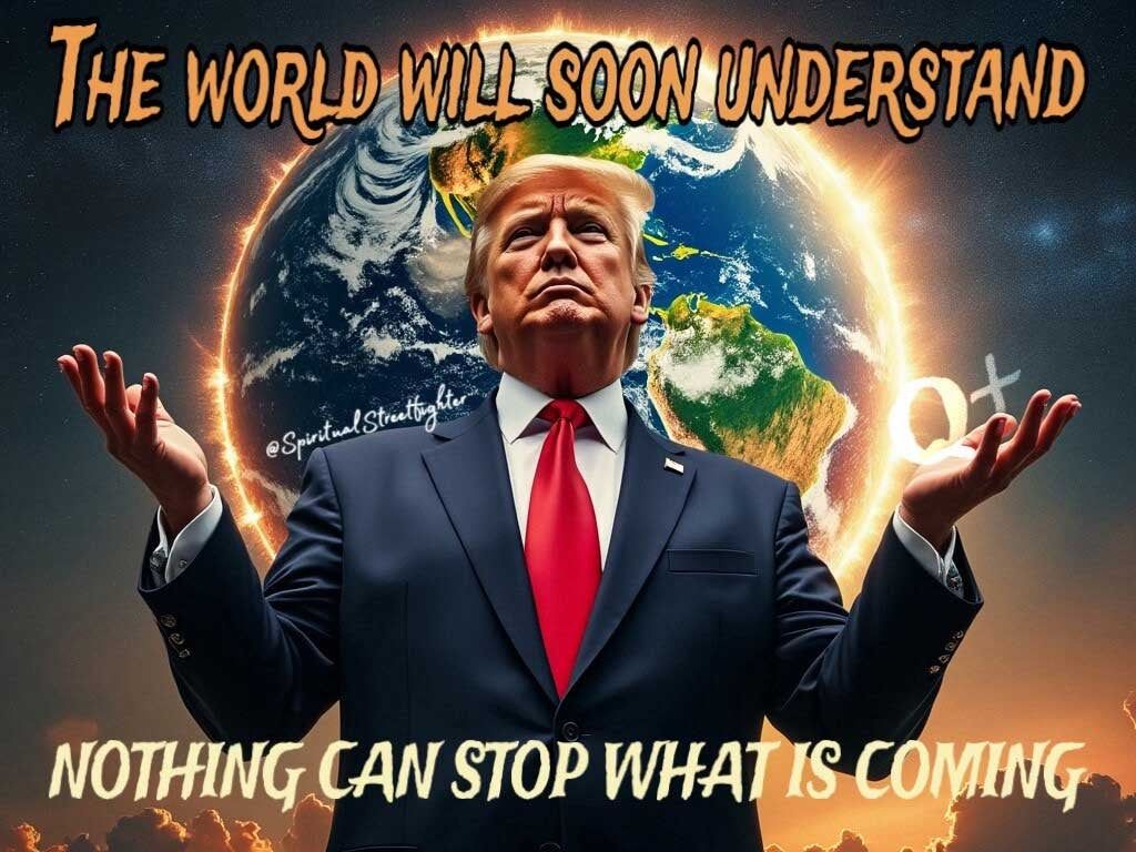 How Trump Is Using Truth Social to Concoct and Spread Conspiracy Theories 7 Times alt text of image in post: A stylized portrait of Donald Trump, standing with palms outstretched in front of Earth, with superimposed text reading: "THE WORLD WILL SOON UNDERSTAND, NOTHING CAN STOP WHAT IS COMING"