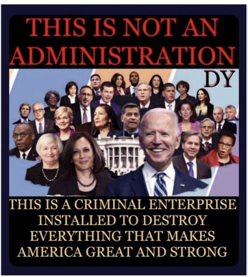 How Trump Is Using Truth Social to Concoct and Spread Conspiracy Theories 8 Times alt text of image in post: A stylized image featuring various members of the Biden-Harris administration, with superimposed text reading: "THIS IS NOT AN ADMINISTRATION, THIS IS A CRIMINAL ENTERPRISE INSTALLED TO DESTROY EVERYTHING THAT MAKES AMERICAN GREAT AND STRONG"