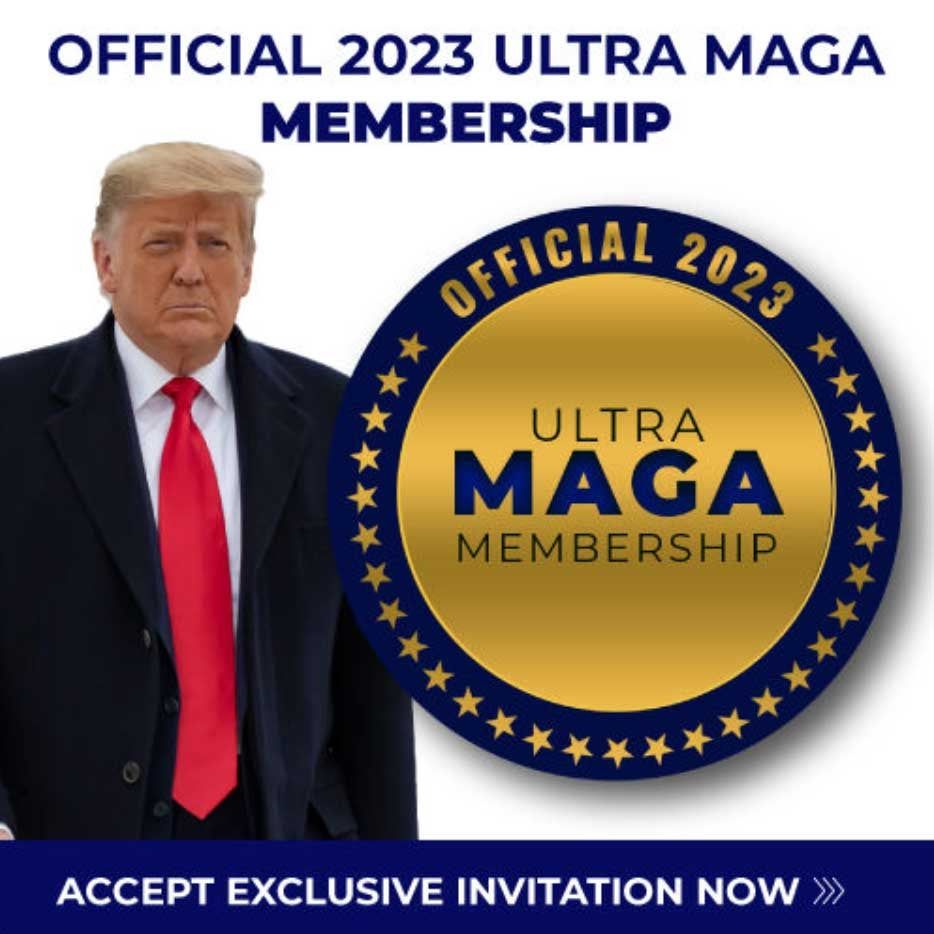 The Contests, Clubs and Big Promises of Trump’s Fund-Raising Emails 9 Promo image of Mr. Trump next to an official-looking seal reads “Official 2023 Ultra Mega membership. Accept exclusive invitation now.”