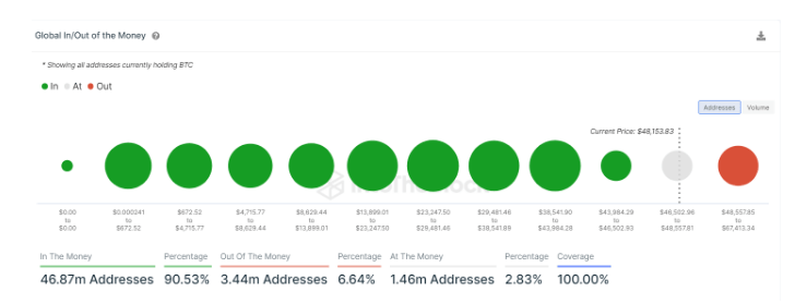 Bitcoin Nears $50,000 Milestone Again; 91% Of Addresses In Profit 1 01938e07 a 9f1579