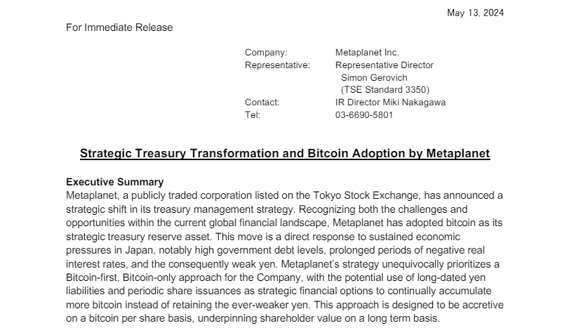 Bitcoin: Investment Firm Makes BTC Its Strategic Reserve Bitcoin: Investment Firm Makes BTC Its Strategic Reserve