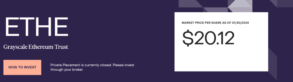 Ethereum to $20,000: Analyst Sees Spot Ethereum ETFs Fueling Bull Run 2 ETHE share price | Source: Grayscale